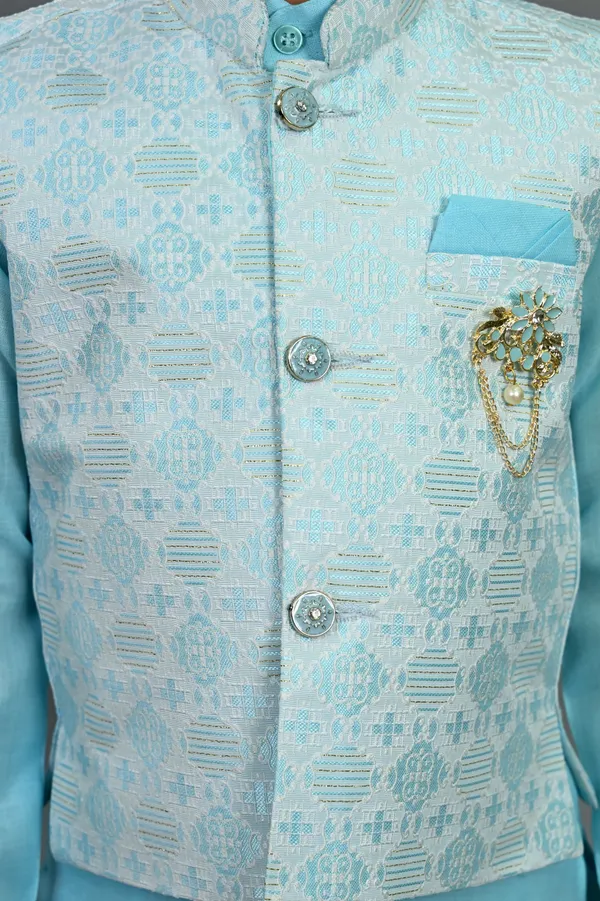 Aqua_Blue_Cotton_Silk_Kurta,_Waistcoat_And_Dhoti_Pant_Set_Ethnic_Motifs_For_Boys