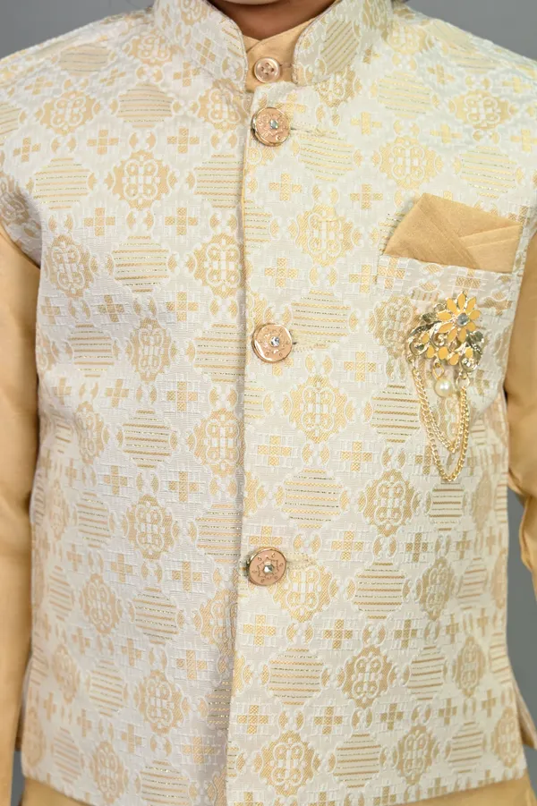 Fawn_Cotton_Silk_Kurta,_Waistcoat_And_Dhoti_Pant_Set_Ethnic_Motifs_For_Boys