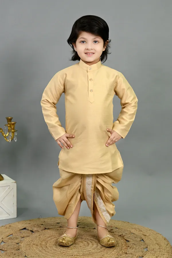 Fawn_Cotton_Silk_Kurta,_Waistcoat_And_Dhoti_Pant_Set_Ethnic_Motifs_For_Boys
