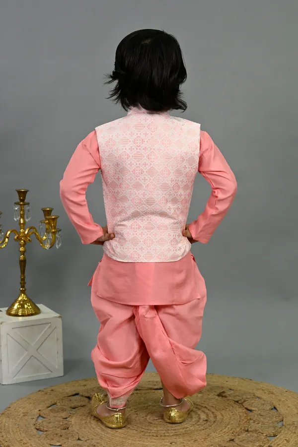 Pink_Cotton_Silk_Kurta,_Waistcoat_And_Dhoti_Pant_Set_Ethnic_Motifs_For_Boys