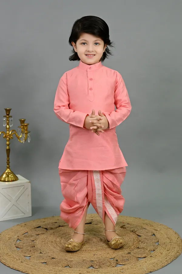 Pink_Cotton_Silk_Kurta,_Waistcoat_And_Dhoti_Pant_Set_Ethnic_Motifs_For_Boys