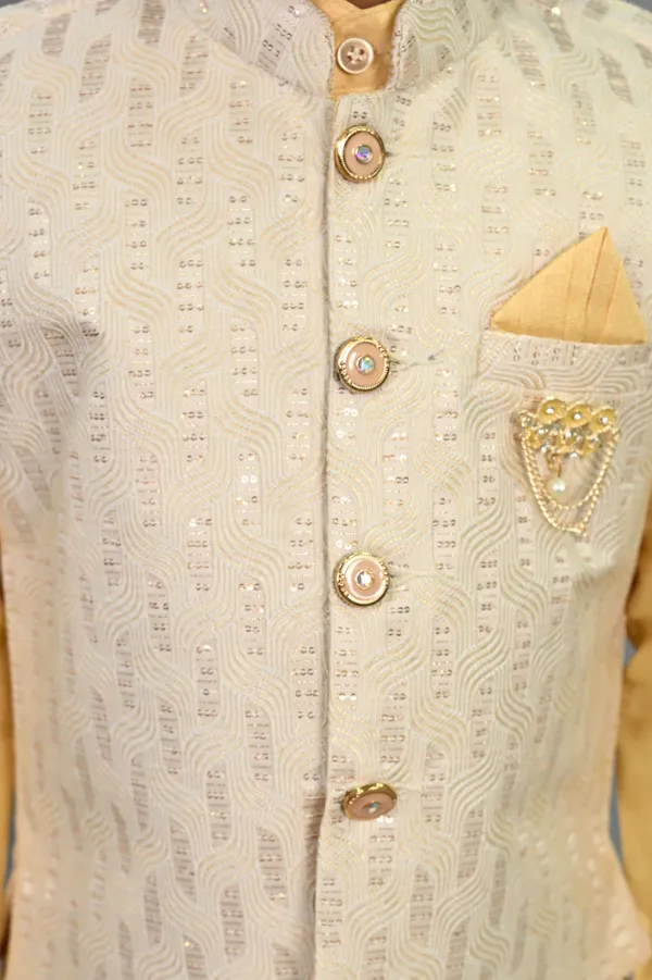 Yellow_Cotton_Silk_Kurta,_Waistcoat_And_Dhoti_Pant_Set_Embroidered_|Self_Design_For_Boys