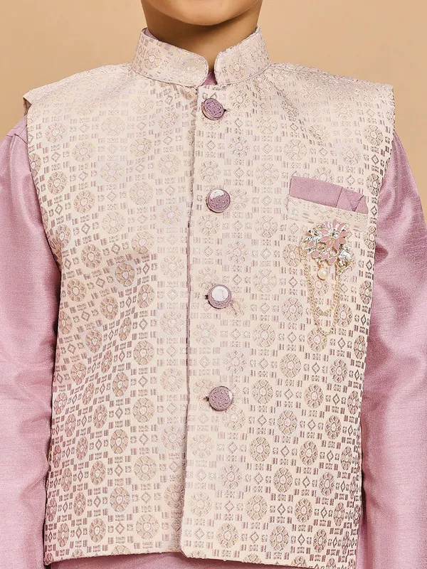 Lilac_Cotton_Silk_Kurta,_Waistcoat_And_Pyjama_Set_Embroidered_For_Boys