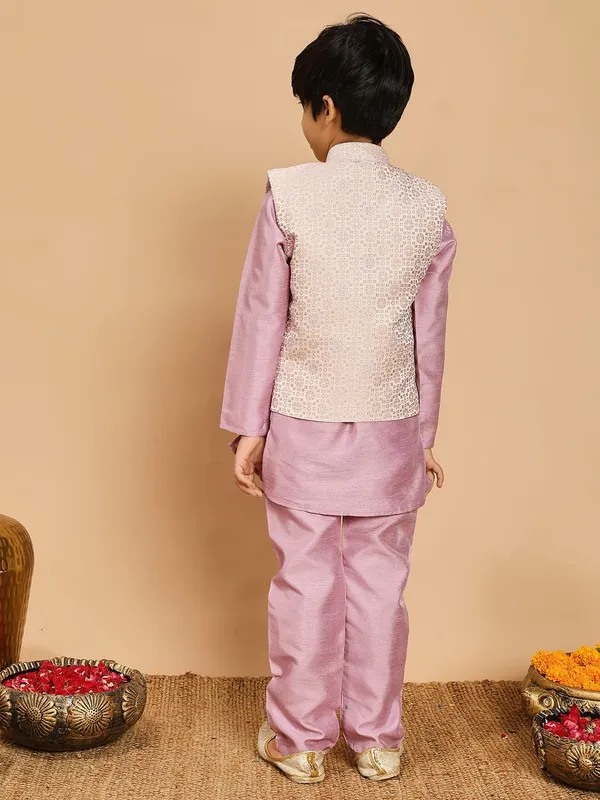 Lilac_Cotton_Silk_Kurta,_Waistcoat_And_Pyjama_Set_Embroidered_For_Boys