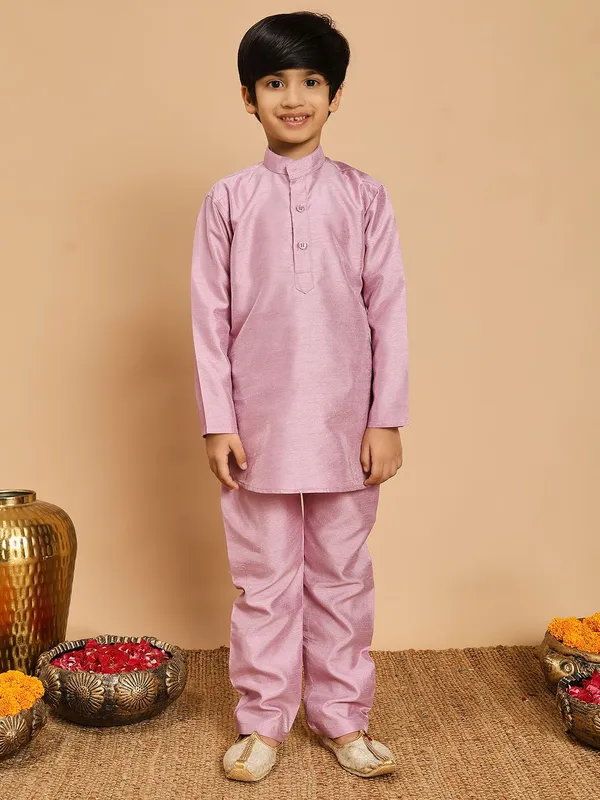 Lilac_Cotton_Silk_Kurta,_Waistcoat_And_Pyjama_Set_Embroidered_For_Boys
