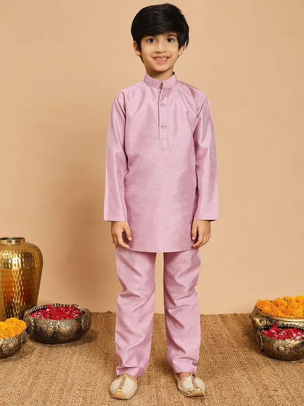 Lilac_Cotton_Silk_Kurta,_Waistcoat_And_Pyjama_Set_Embroidered_For_Boys