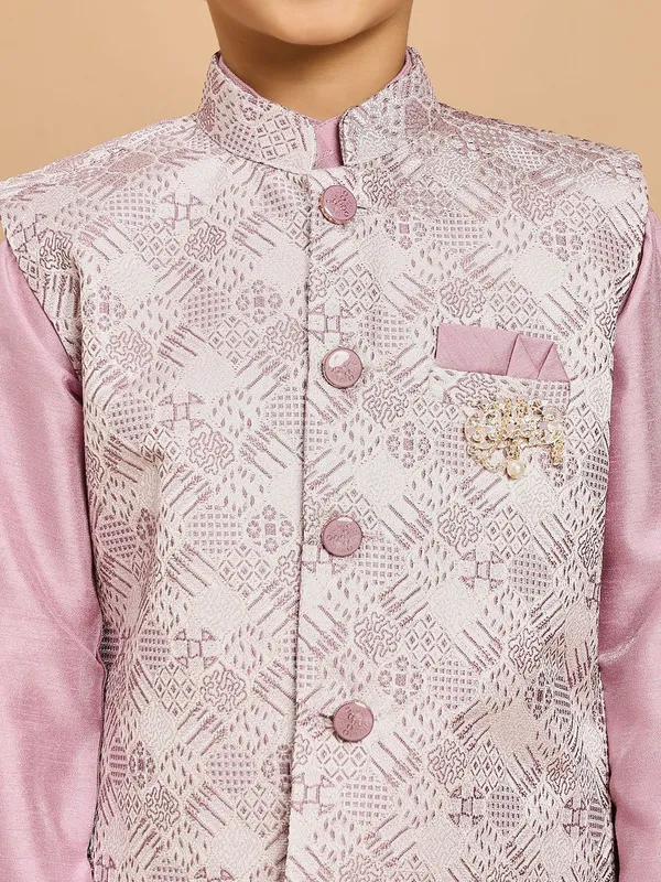 Lilac_Cotton_Silk_Kurta,_Waistcoat_And_Pyjama_Set_Embroidered_For_Boys