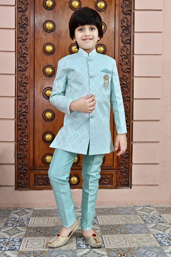 Sky_Blue_Jacquard_Sherwani_And_Churidar_Set_Ethnic_Motifs_For_Boys
