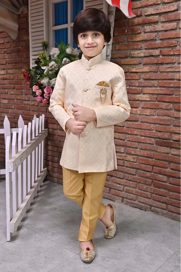 Cream_Jacquard_Sherwani_And_Churidar_Set_Ethnic_Motifs_For_Boys