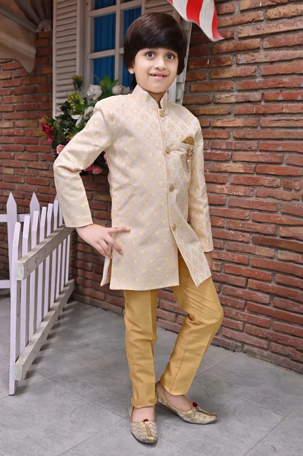 Cream_Jacquard_Sherwani_And_Churidar_Set_Ethnic_Motifs_For_Boys
