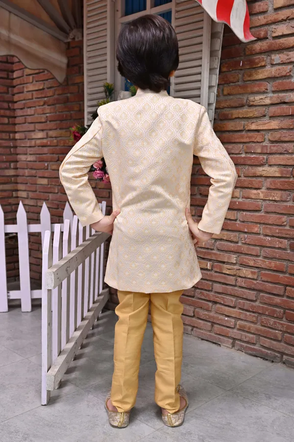 Cream_Jacquard_Sherwani_And_Churidar_Set_Ethnic_Motifs_For_Boys
