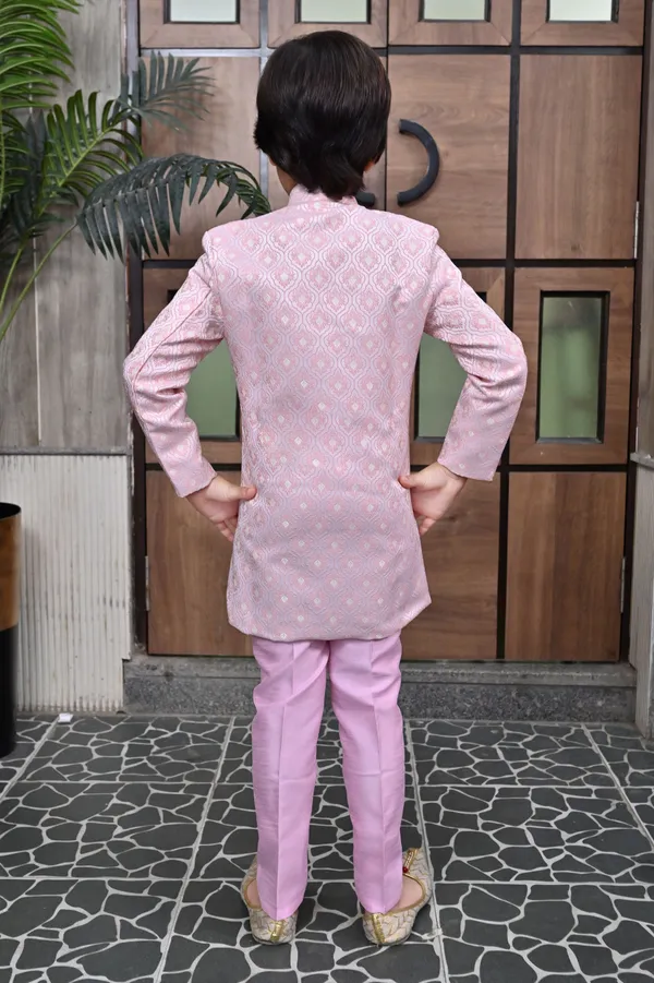 Pink_Jacquard_Sherwani_And_Churidar_Set_Ethnic_Motifs_For_Boys