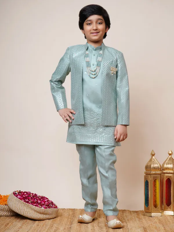 Sky_Blue_Cotton_Silk_Kurta,_Waistcoat_And_Pyjama_Set_Ethnic_Motifs_For_Boys
