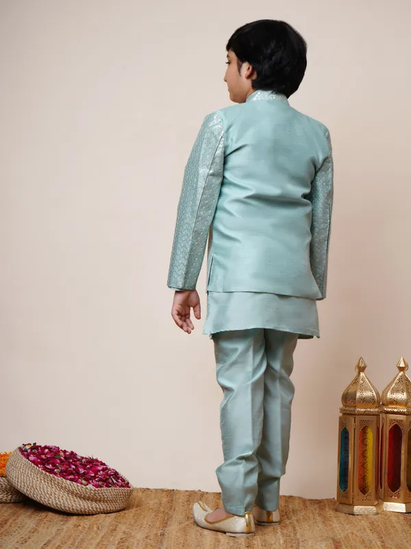 Sky_Blue_Cotton_Silk_Kurta,_Waistcoat_And_Pyjama_Set_Ethnic_Motifs_For_Boys