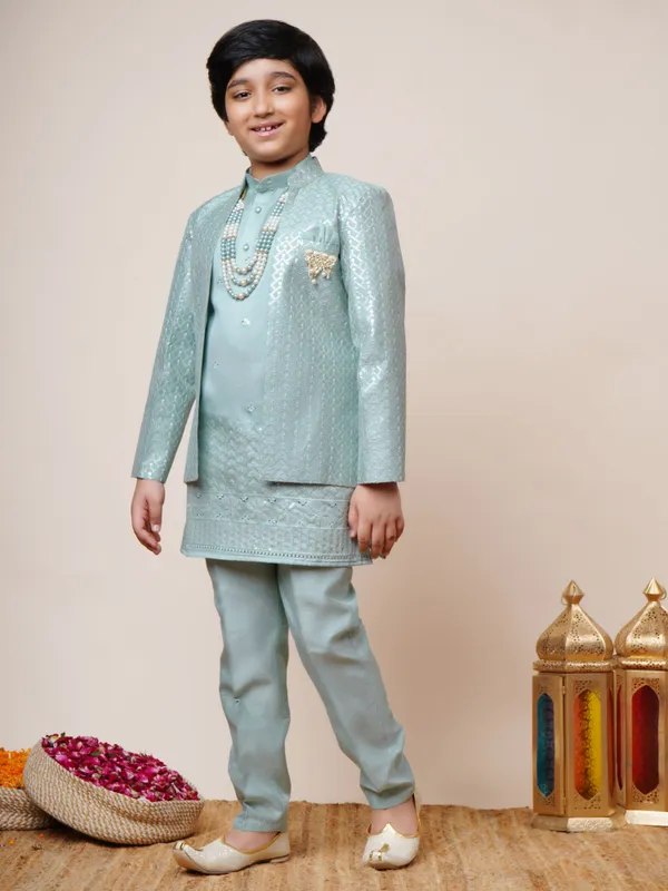 Sky_Blue_Cotton_Silk_Kurta,_Waistcoat_And_Pyjama_Set_Ethnic_Motifs_For_Boys