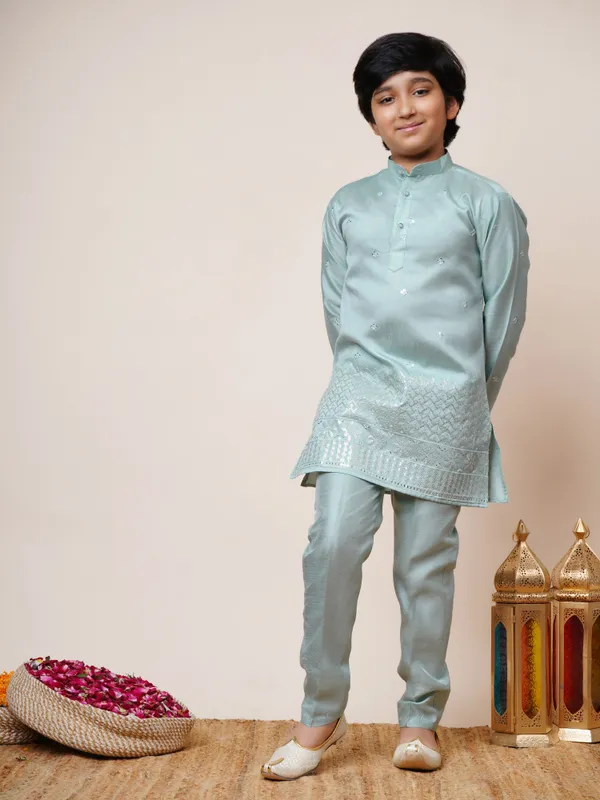 Sky_Blue_Cotton_Silk_Kurta,_Waistcoat_And_Pyjama_Set_Ethnic_Motifs_For_Boys