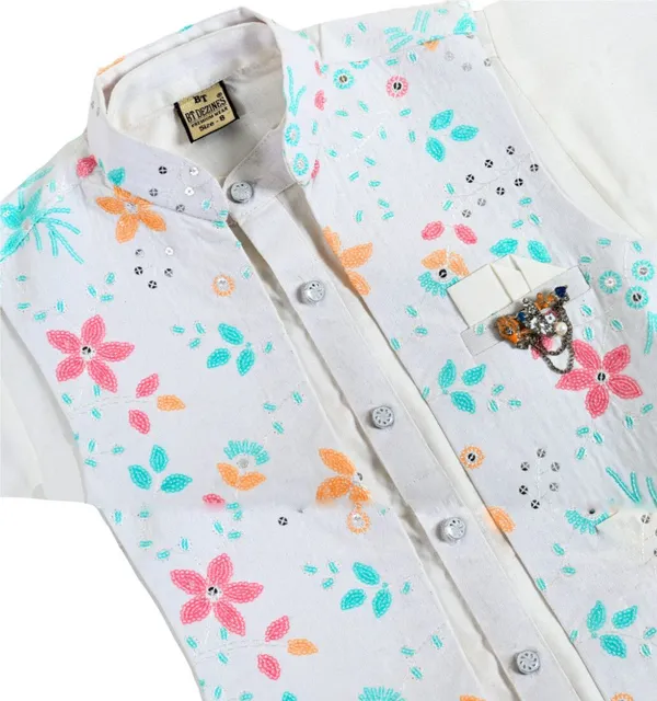 Multicolor_Cotton_Blend_Kurta,_Waistcoat_And_Pyjama_Set_Embellished_|Embroidered_For_Boys