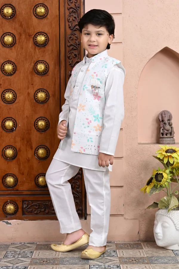 Multicolor_Cotton_Blend_Kurta,_Waistcoat_And_Pyjama_Set_Embellished_|Embroidered_For_Boys