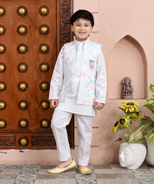Multicolor_Cotton_Blend_Kurta,_Waistcoat_And_Pyjama_Set_Embellished_|Embroidered_For_Boys