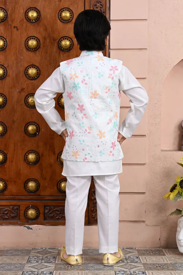 Multicolor_Cotton_Blend_Kurta,_Waistcoat_And_Pyjama_Set_Embellished_|Embroidered_For_Boys