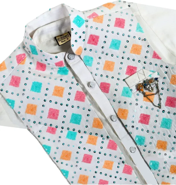 Multicolor_Cotton_Blend_Kurta,_Waistcoat_And_Pyjama_Set_Embellished_|Embroidered_For_Boys