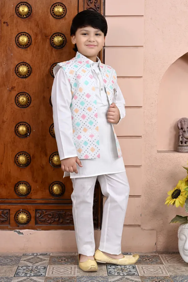 Multicolor_Cotton_Blend_Kurta,_Waistcoat_And_Pyjama_Set_Embellished_|Embroidered_For_Boys