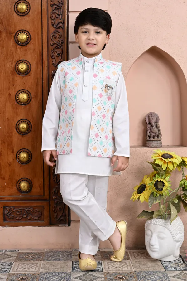 Multicolor_Cotton_Blend_Kurta,_Waistcoat_And_Pyjama_Set_Embellished_|Embroidered_For_Boys