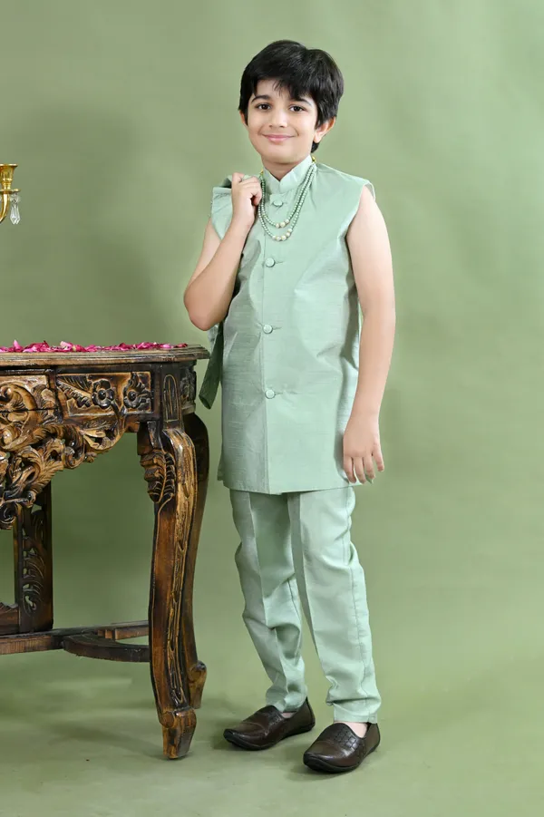 Light_Green_Cotton_Silk_Sherwani_And_Churidar_Set_Embellished_For_Boys