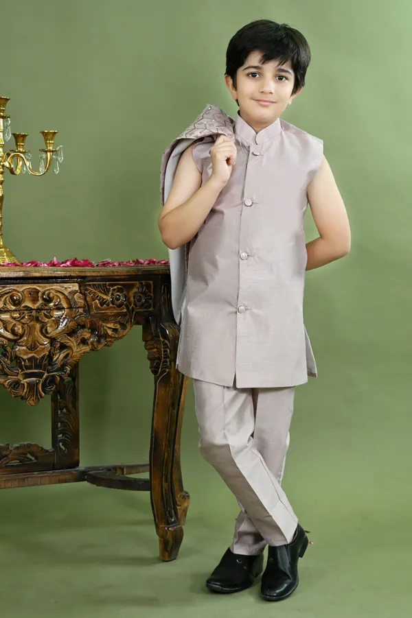 Grey_Cotton_Silk_Sherwani_And_Churidar_Set_Embellished_For_Boys
