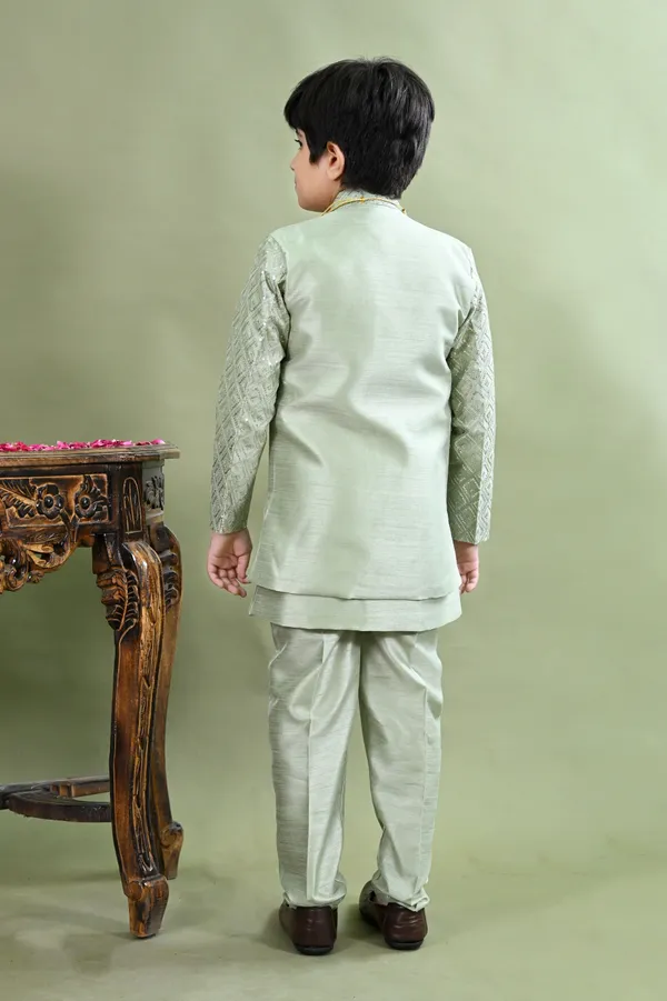 Light_Green_Cotton_Silk_Sherwani_And_Churidar_Set_Embroidered_For_Boys