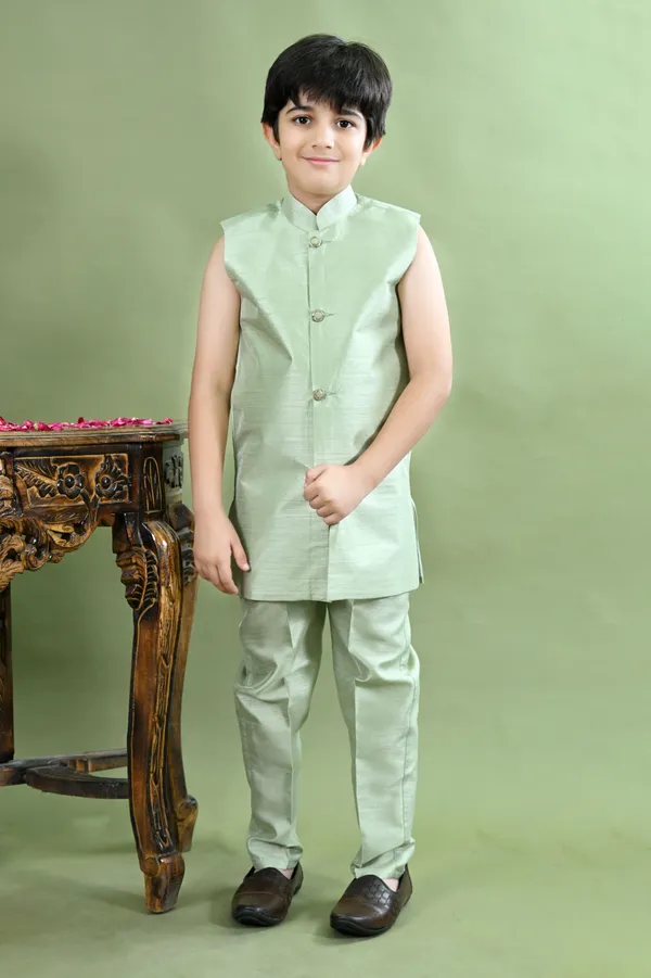 Light_Green_Cotton_Silk_Sherwani_And_Churidar_Set_Embroidered_For_Boys