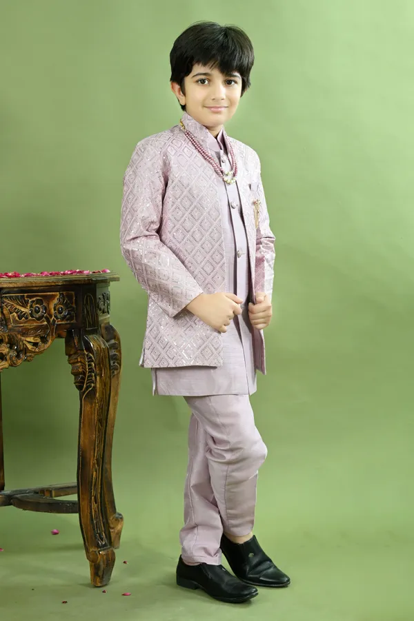 Lavender_Cotton_Silk_Sherwani_And_Churidar_Set_Embroidered_For_Boys