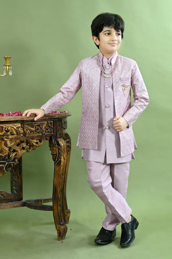 Lavender_Cotton_Silk_Sherwani_And_Churidar_Set_Embroidered_For_Boys