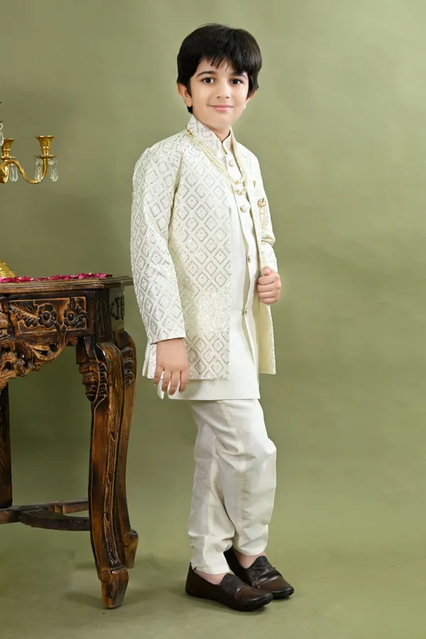 White_Cotton_Silk_Sherwani_And_Churidar_Set_Embroidered_For_Boys