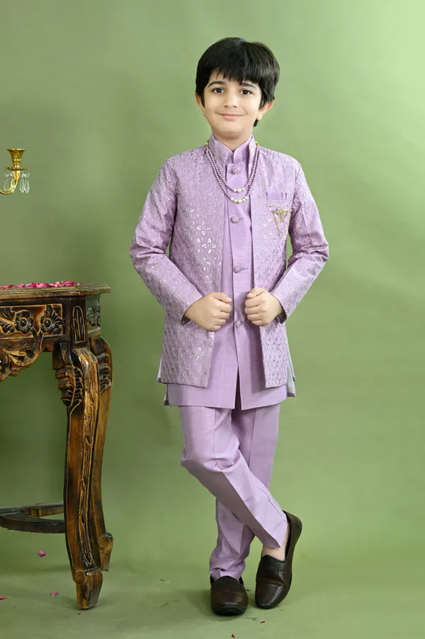 Lavender_Cotton_Silk_Sherwani_And_Churidar_Set_Embroidered_For_Boys
