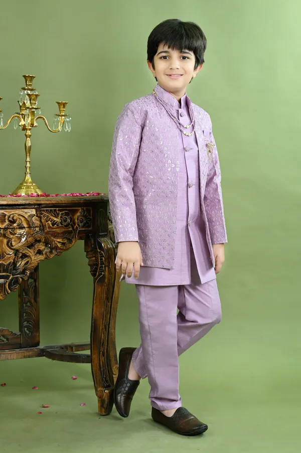 Lavender_Cotton_Silk_Sherwani_And_Churidar_Set_Embroidered_For_Boys