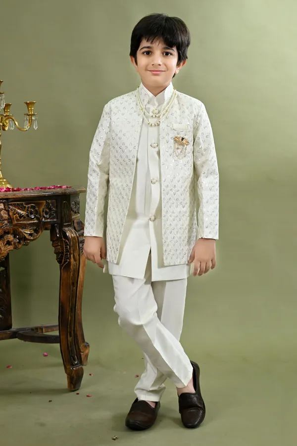 White_Cotton_Silk_Sherwani_And_Churidar_Set_Embroidered_For_Boys