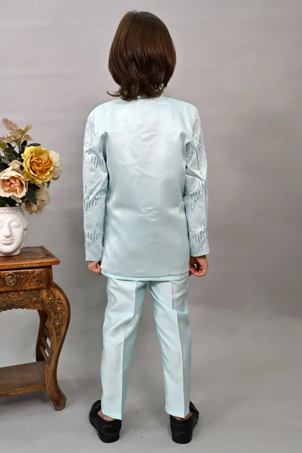 Sky_Blue_Silk_Blend_Sherwani_And_Churidar_Set_Embellished_|Embroidered_For_Boys