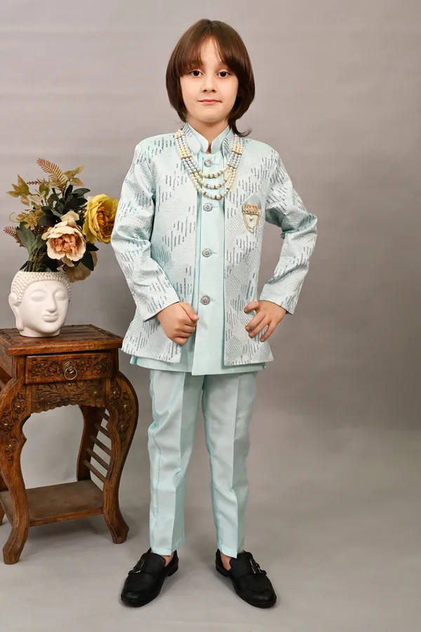 Sky_Blue_Silk_Blend_Sherwani_And_Churidar_Set_Embellished_|Embroidered_For_Boys