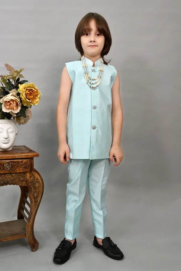 Sky_Blue_Silk_Blend_Sherwani_And_Churidar_Set_Embellished_|Embroidered_For_Boys