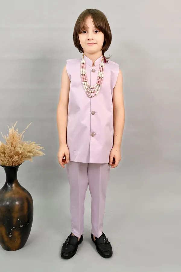 Lilac_Satin_Blend_Sherwani_And_Churidar_Set_Embroidered_For_Boys