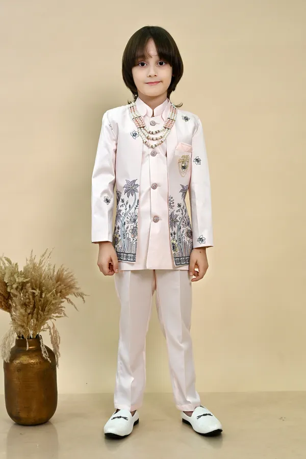 Soft_Pink_Satin_Blend_Sherwani_And_Churidar_Set_Embroidered_For_Boys