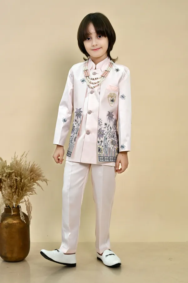 Soft_Pink_Satin_Blend_Sherwani_And_Churidar_Set_Embroidered_For_Boys