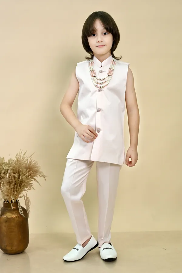 Soft_Pink_Satin_Blend_Sherwani_And_Churidar_Set_Embroidered_For_Boys