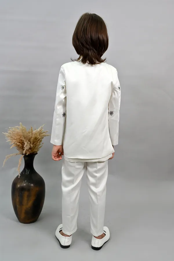 Off_White_Satin_Blend_Sherwani_And_Churidar_Set_Embroidered_For_Boys