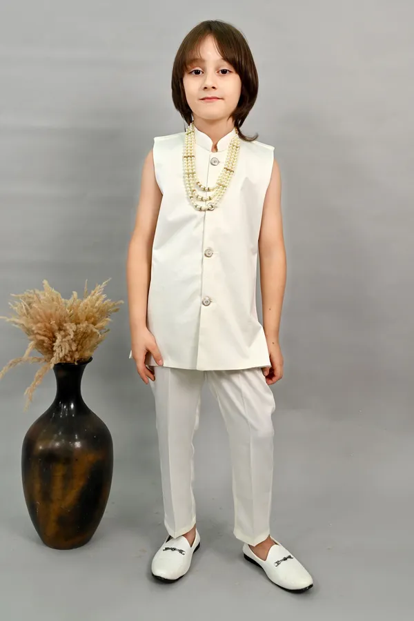 Off_White_Satin_Blend_Sherwani_And_Churidar_Set_Embroidered_For_Boys