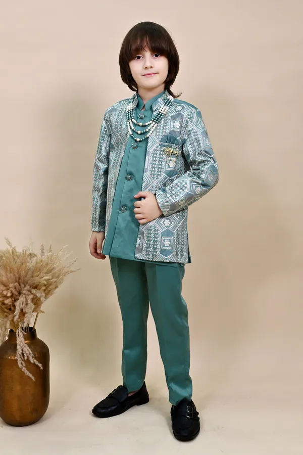Sea_Green_Satin_Blend_Sherwani_And_Churidar_Set_Ethnic_Motifs_For_Boys