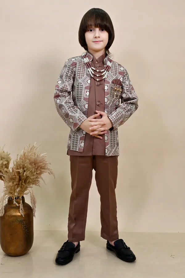 Coffee_Brown_Satin_Blend_Sherwani_And_Churidar_Set_Ethnic_Motifs_For_Boys