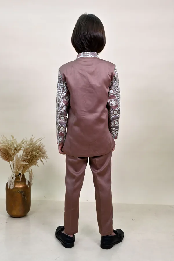 Coffee_Brown_Satin_Blend_Sherwani_And_Churidar_Set_Ethnic_Motifs_For_Boys