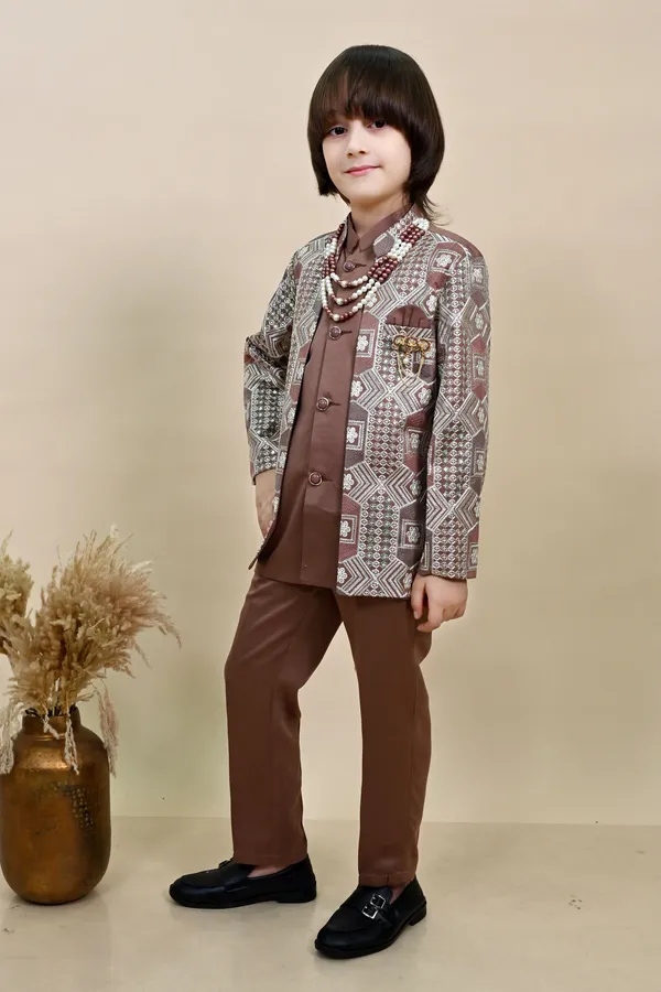 Coffee_Brown_Satin_Blend_Sherwani_And_Churidar_Set_Ethnic_Motifs_For_Boys